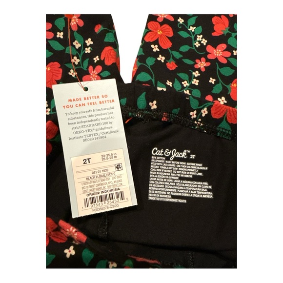 Cat & Jack Kid's Girl Floral Printed Leggings Black and Red Floral, Size 2T - Picture 3 of 3